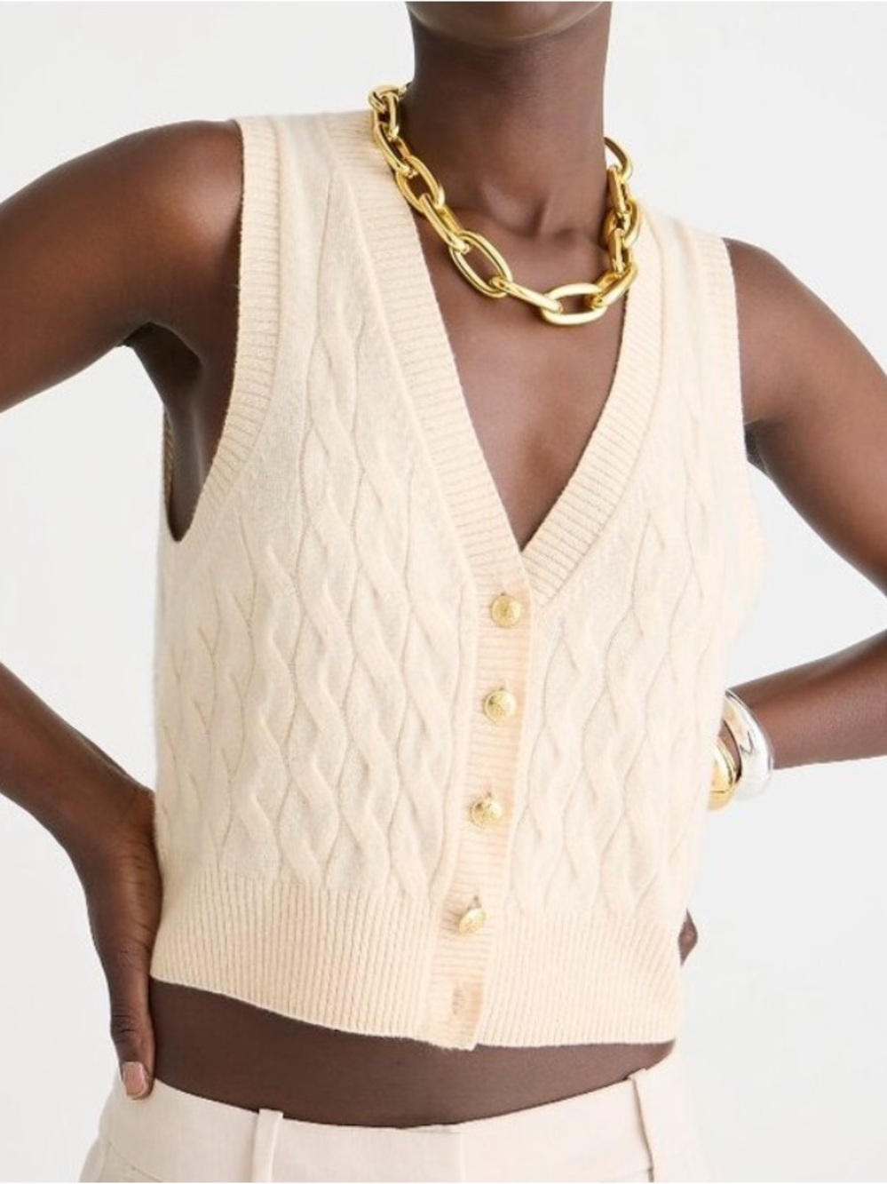 J. Crew Cashmere Cropped Cable-Knit Sweater Vest in Buttercream Size XS